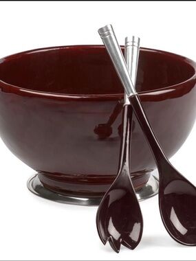 Silver plated and wood Salad Bowl with Matching Servers